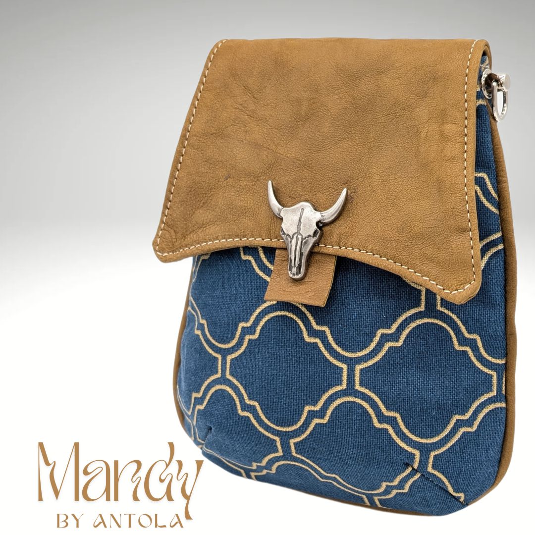 Handytasche Mandy Canvas Echtleder blau